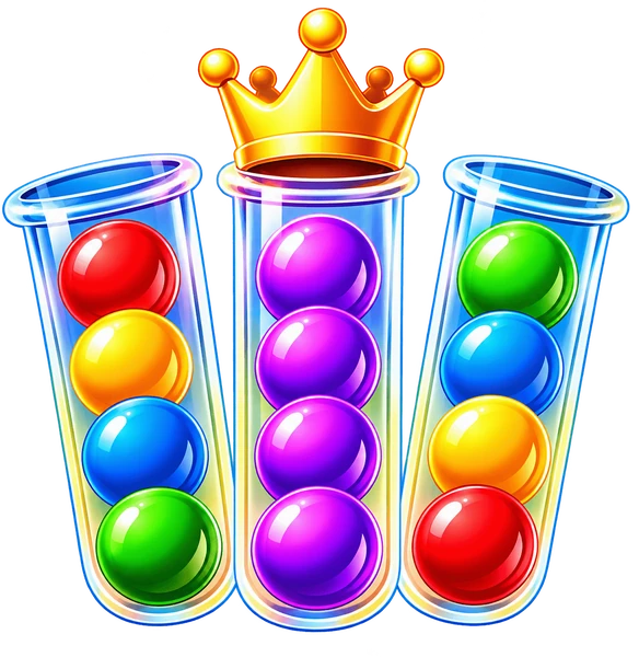 Tidy Tubes logo: glass tubes of sorted colored balls under a golden crown
